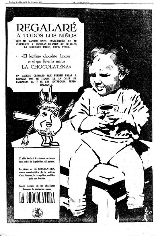 Spanish newspaper advertisement featuring a baby eating chocolate.
