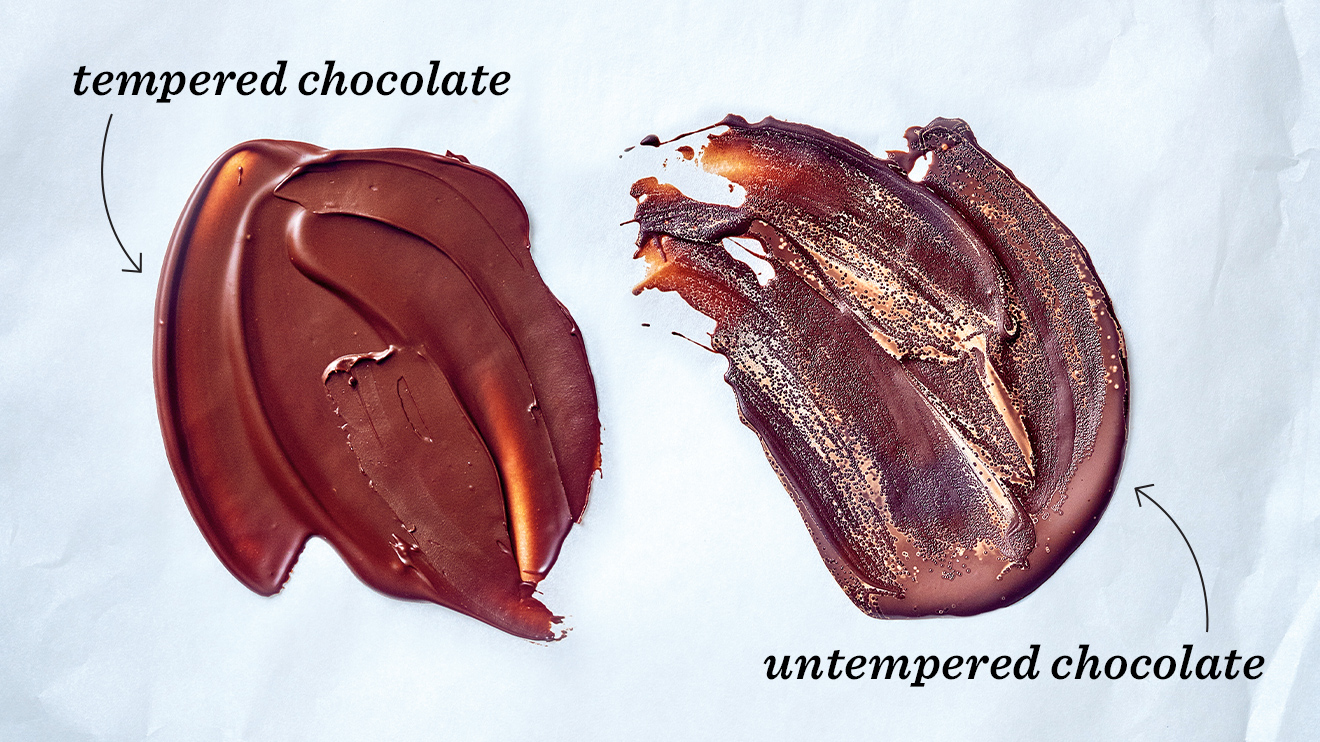 A comparison between tempered and untempered chocolate.